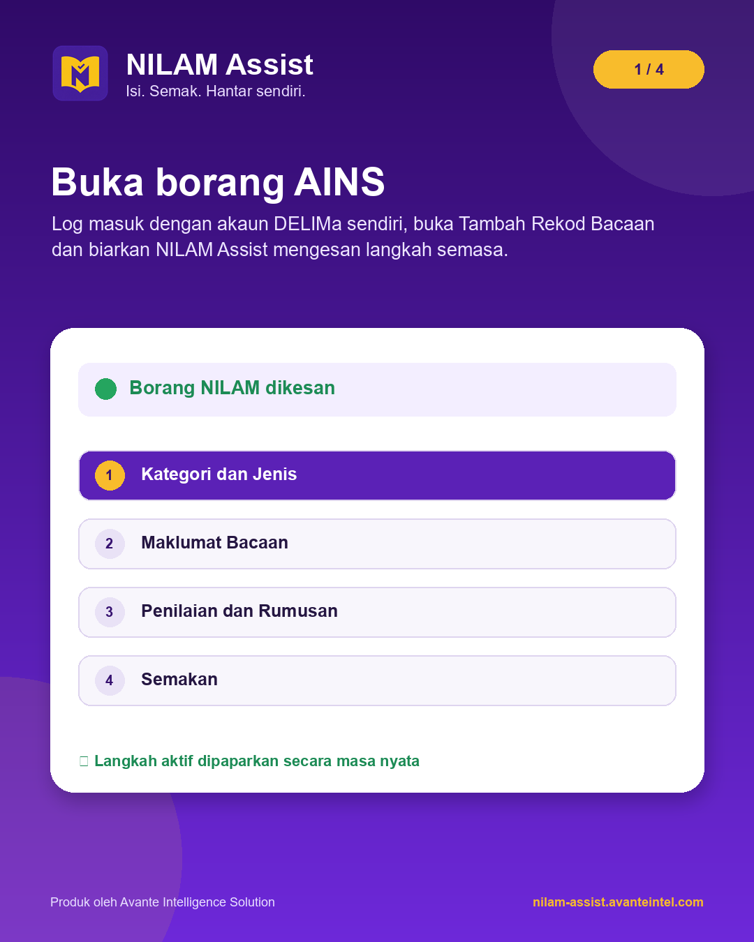Langkah membuka borang rekod bacaan AINS