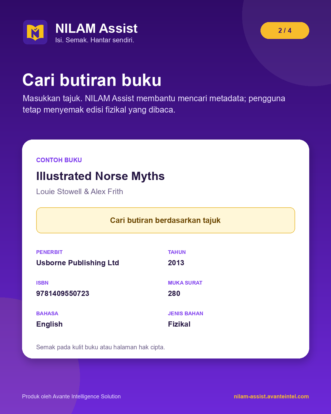 Langkah mencari butiran buku berdasarkan tajuk
